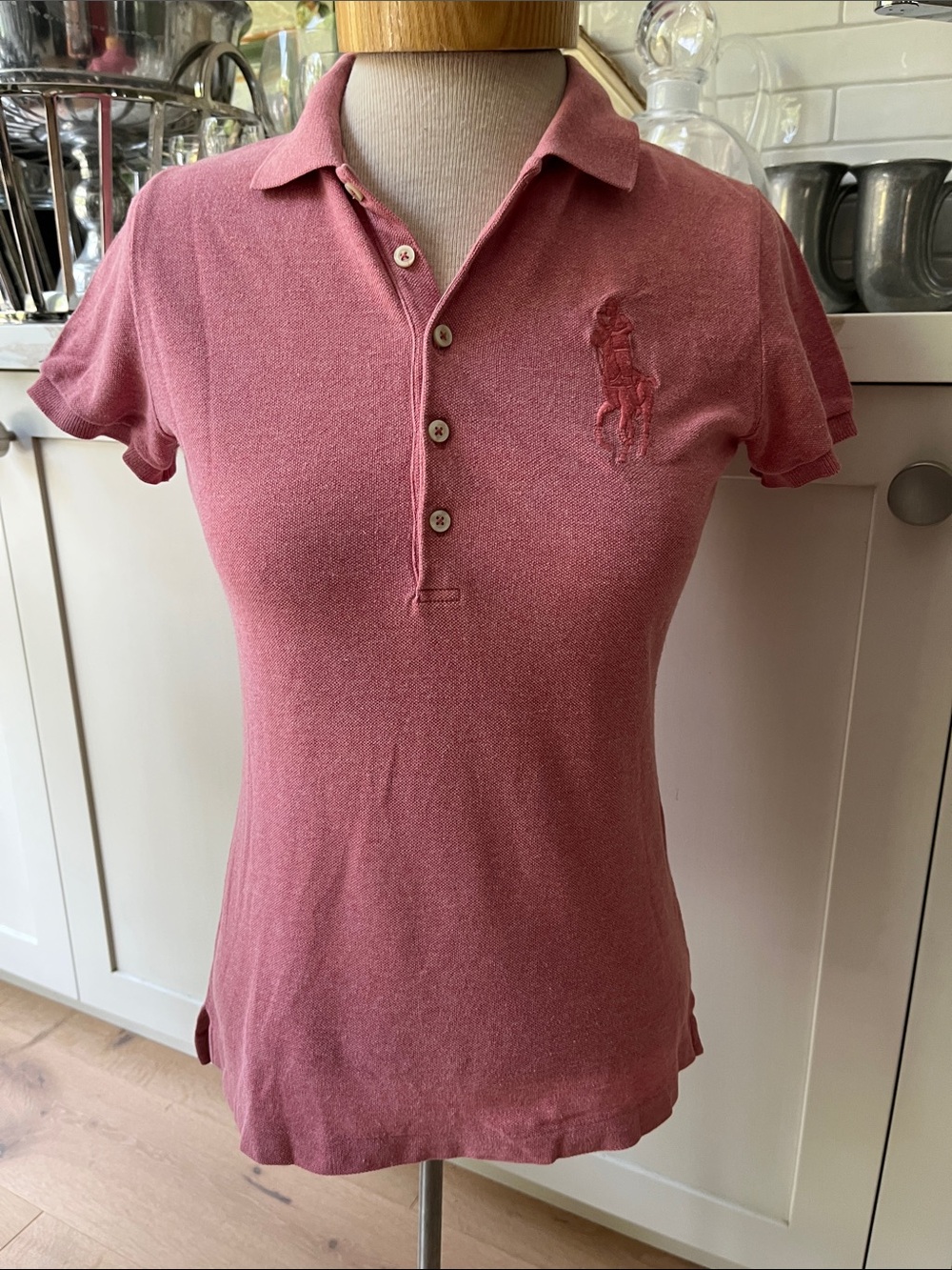 Ralph Lauren Women's Dusty Rose Short Sleeve Large Pony Polo